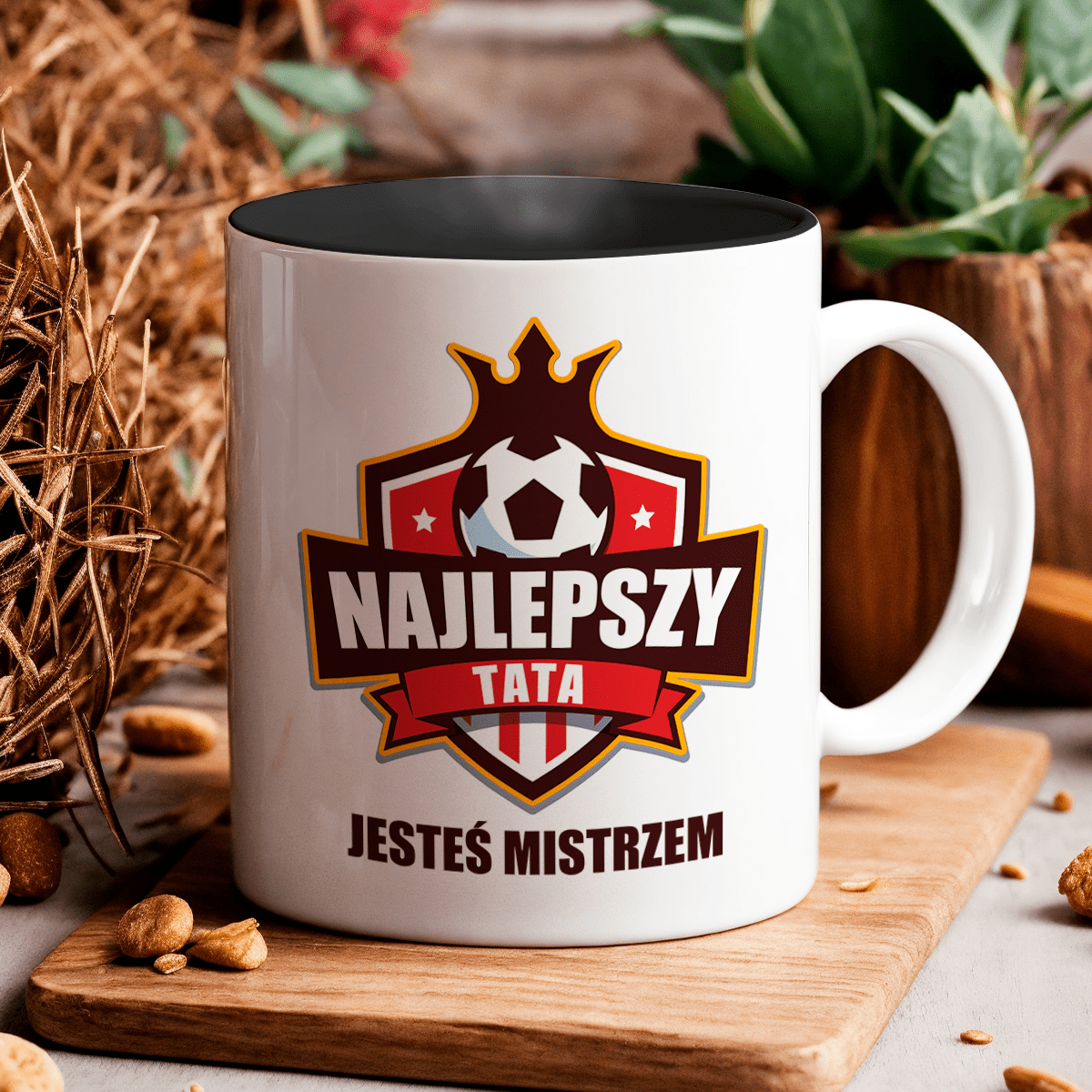 Kubek + poduszka z nadrukiem TATA - zestaw prezentowy Box 2 w 1, spersonalizowany prezent dla taty - idamell.com