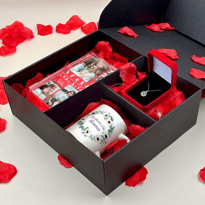 Kubek + wisiorek+ druk na szkle KOCHAM CIĘ, MAMO - zestaw prezentowy Box 3 w 1, spersonalizowany prezent dla mamy - idamell.com