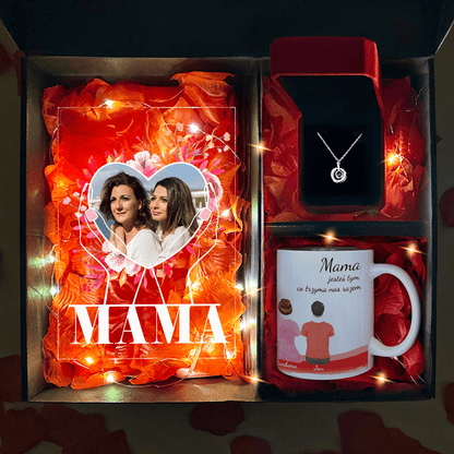 Kubek + wisiorek + druk na szkle MAMA - zestaw prezentowy Box 3 w 1, spersonalizowany prezent dla mamy - idamell.com