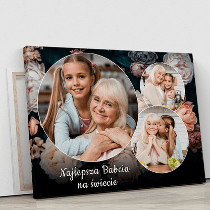 Kwiecisty kolaż 3 zdjęć - druk na płótnie, spersonalizowany prezent dla babci - idamell.com