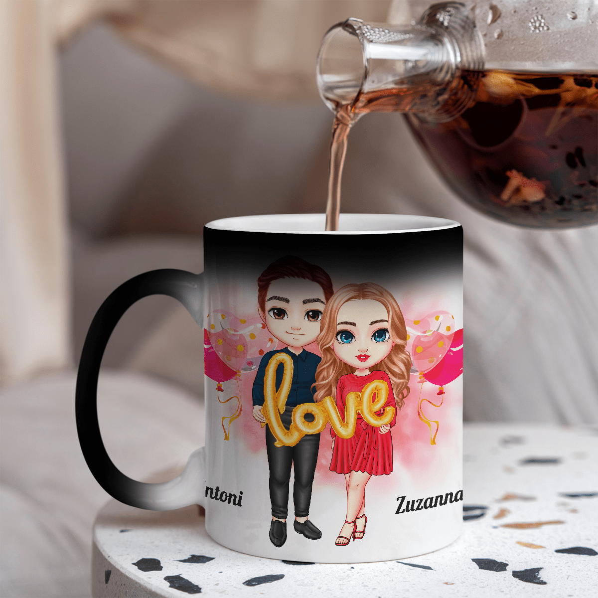 Love Clipart z imionami - 1x Kubek magiczny z nadrukiem, spersonalizowany prezent dla niej - idamell.com