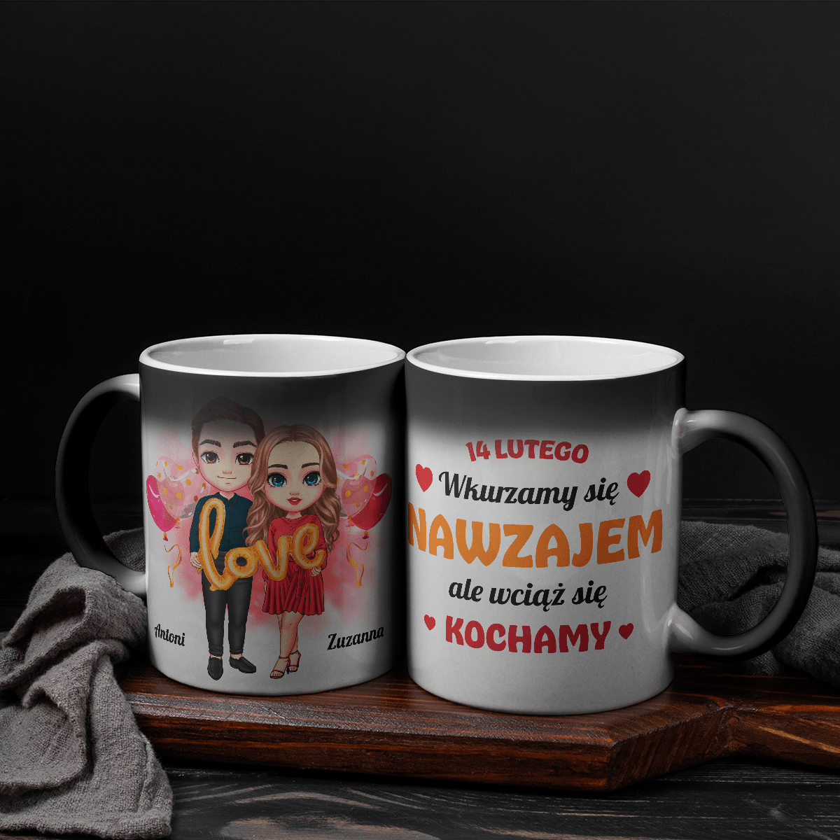 Love Clipart z imionami - 1x Kubek magiczny z nadrukiem, spersonalizowany prezent dla niej - idamell.com