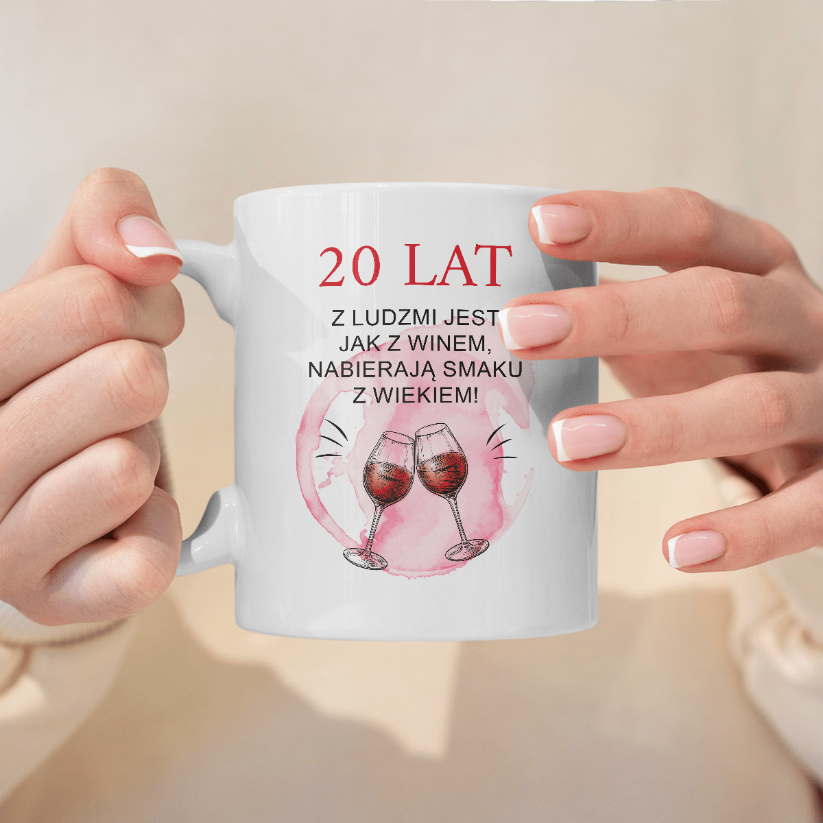 Ludzie jak wino - Zestaw 2 x Kubek z nadrukiem, spersonalizowany prezent dla niej - idamell.com