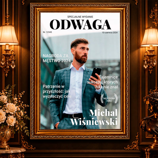 Kolaż ze zdjęć na płótnie Okładka o odwadze — prezent dla szefa