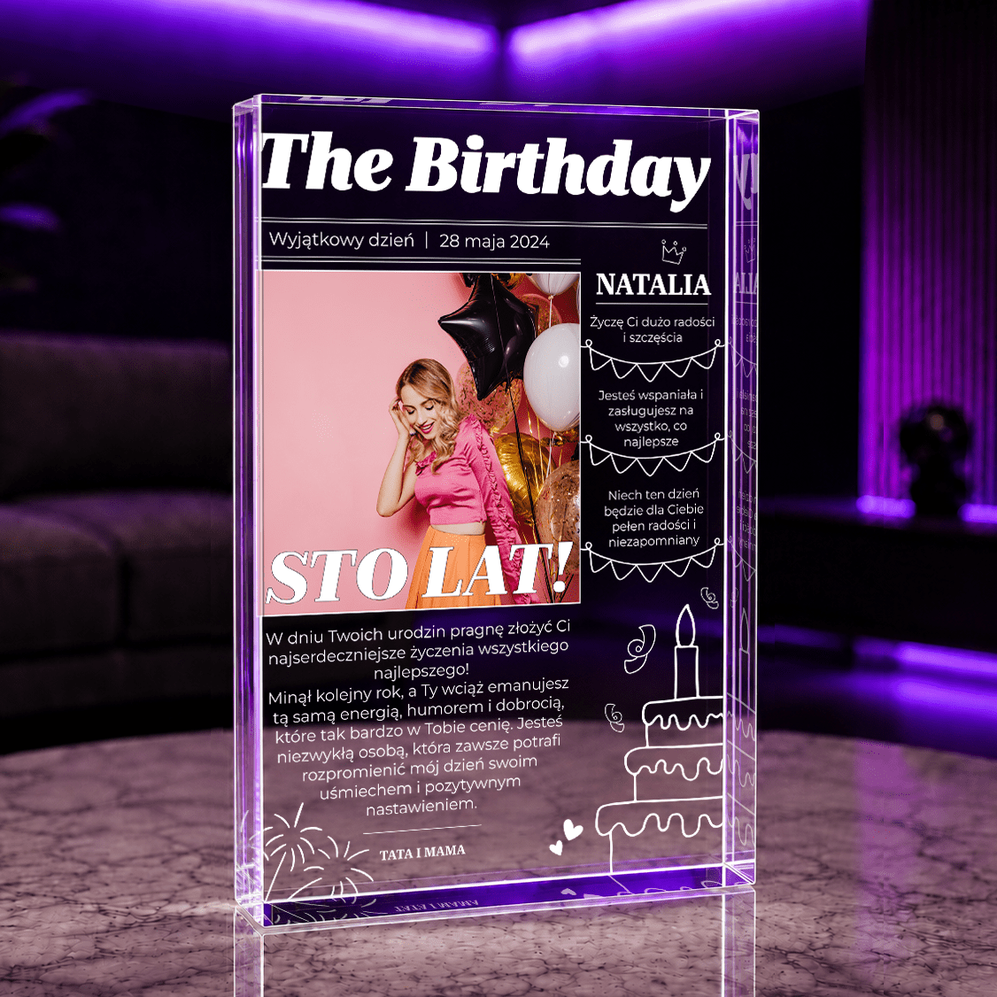 Magazyn The Birthday - Druk na szkle, spersonalizowany prezent na urodziny - idamell.com