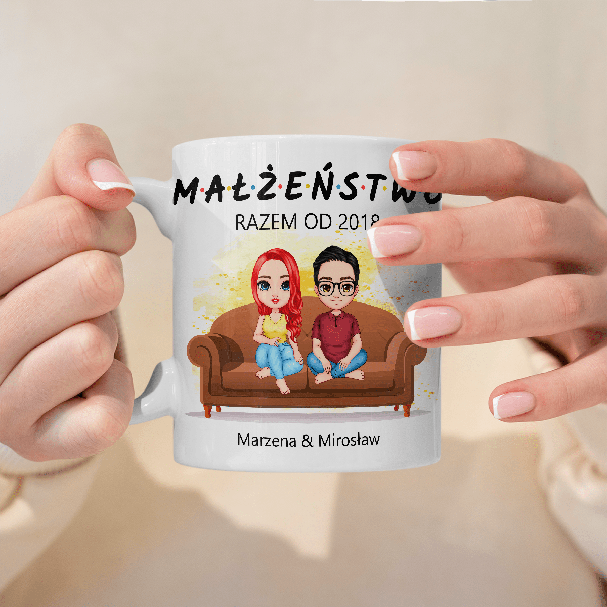Małżeństwo - 1x Kubek z nadrukiem, spersonalizowany prezent dla pary - idamell.com