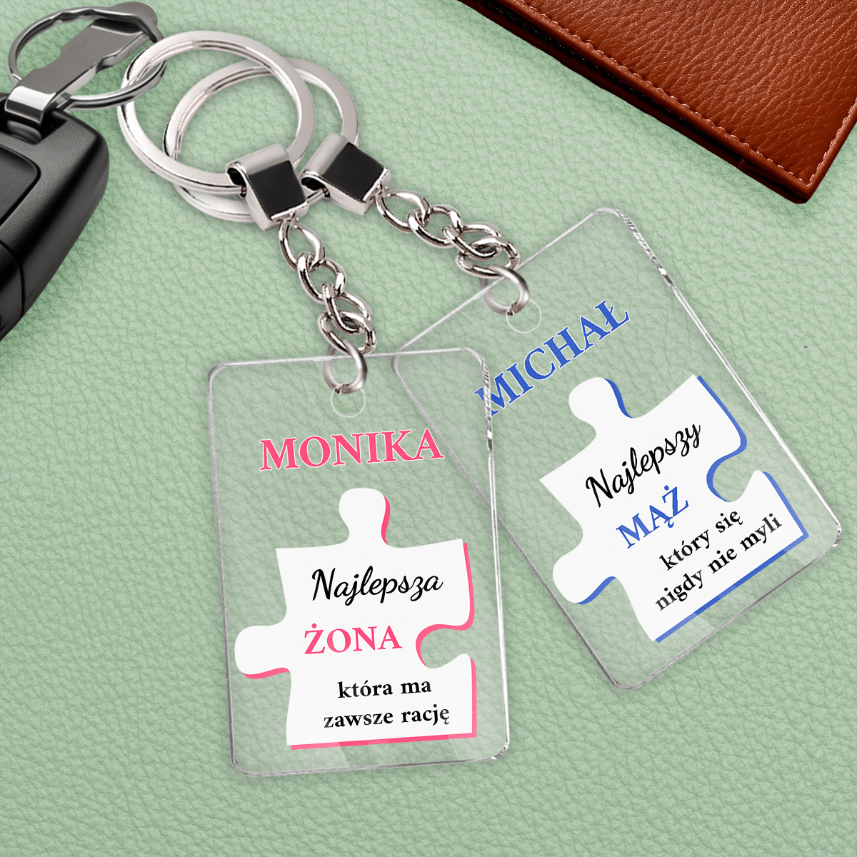 Małżonkowie - 2 x brelok do kluczy, spersonalizowany prezent dla pary - idamell.com