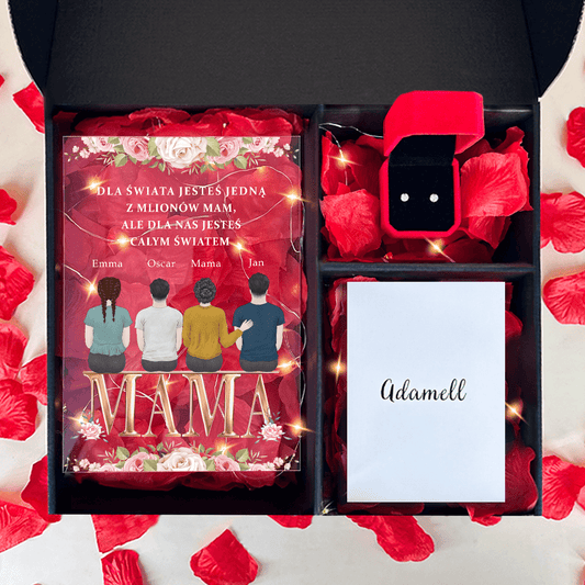 Mama całym światem druk na szkle + kolczyki box 2 w 1 - zestaw prezentowy box, spersonalizowany prezent dla mamy - idamell.com