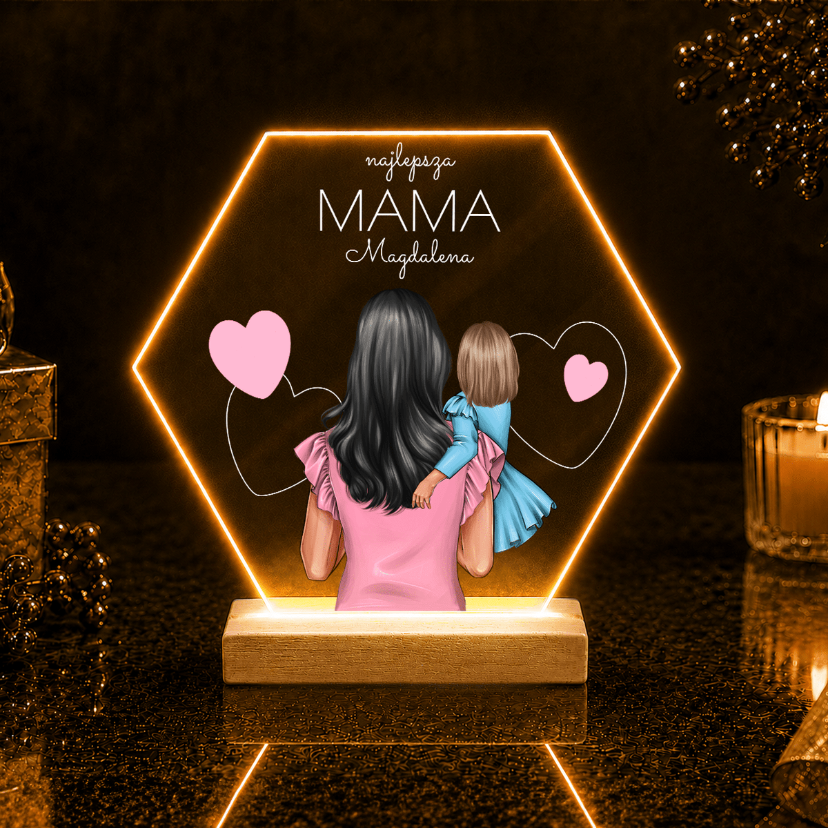 Mama i córka - Druk na szkle, spersonalizowany prezent dla mamy - idamell.com