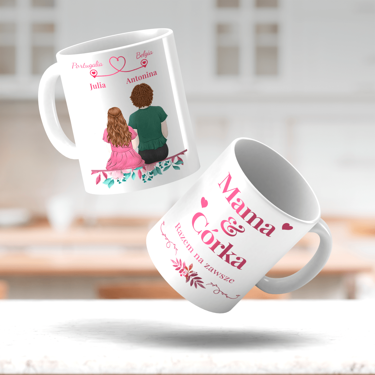 Mama i córka na zawsze - 1x Kubek z nadrukiem, spersonalizowany prezent dla mamy - idamell.com