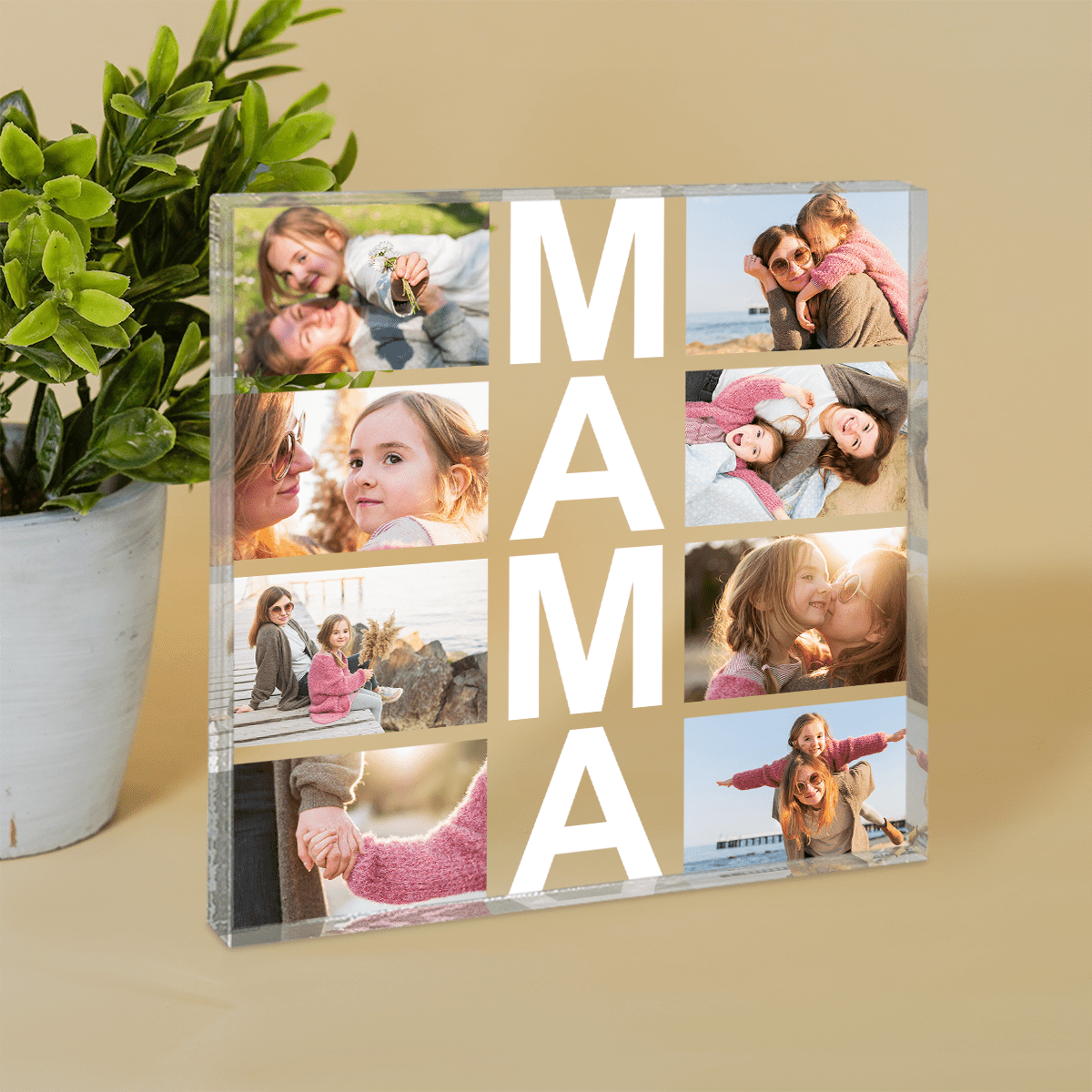 MAMA kolaż na 8 zdjęć - Druk na kwadratowym szkle, spersonalizowany prezent dla mamy - idamell.com