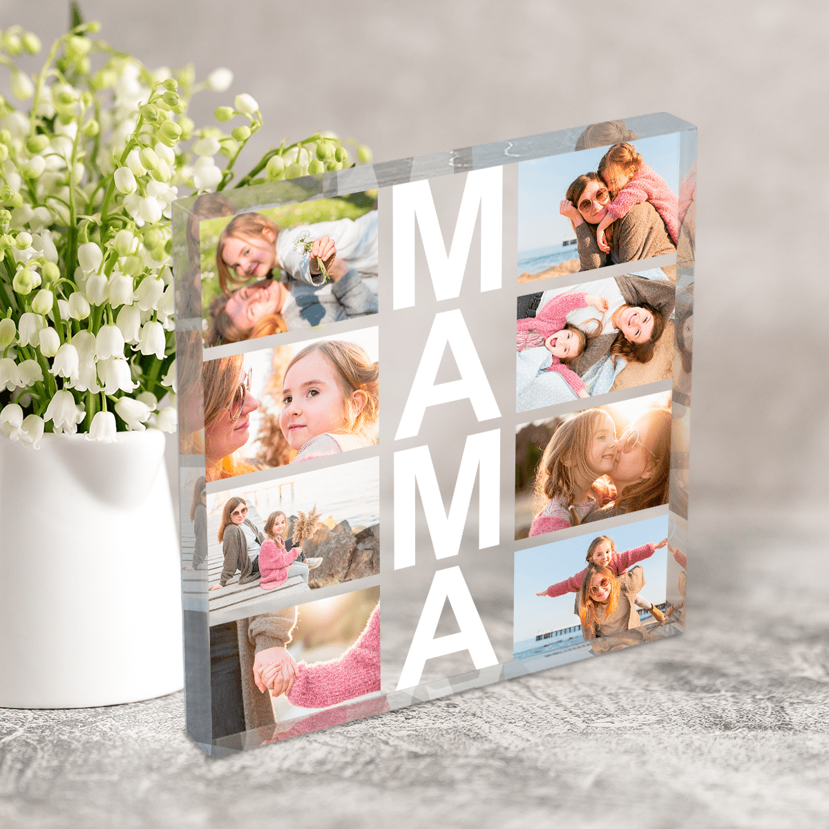 MAMA kolaż na 8 zdjęć - Druk na kwadratowym szkle, spersonalizowany prezent dla mamy - idamell.com