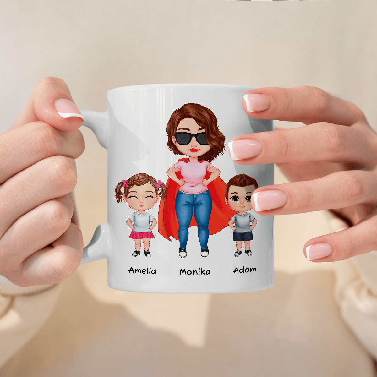 Mama superbohaterka - 1x Kubek z nadrukiem, spersonalizowany prezent dla mamy - idamell.com