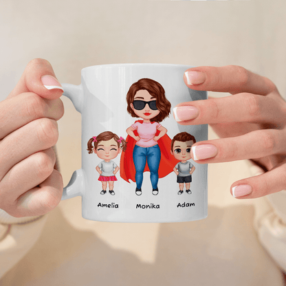 Mama superbohaterka - 1x Kubek z nadrukiem, spersonalizowany prezent dla mamy - idamell.com
