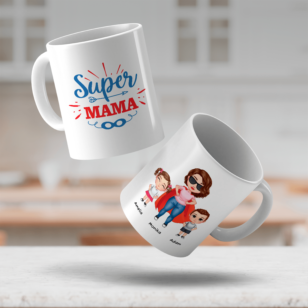 Mama superbohaterka - 1x Kubek z nadrukiem, spersonalizowany prezent dla mamy - idamell.com