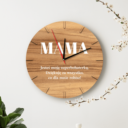 Mama superbohaterką - zegar, spersonalizowany prezent dla mamy - idamell.com