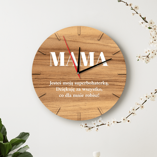 Mama superbohaterką - zegar, spersonalizowany prezent dla mamy - idamell.com