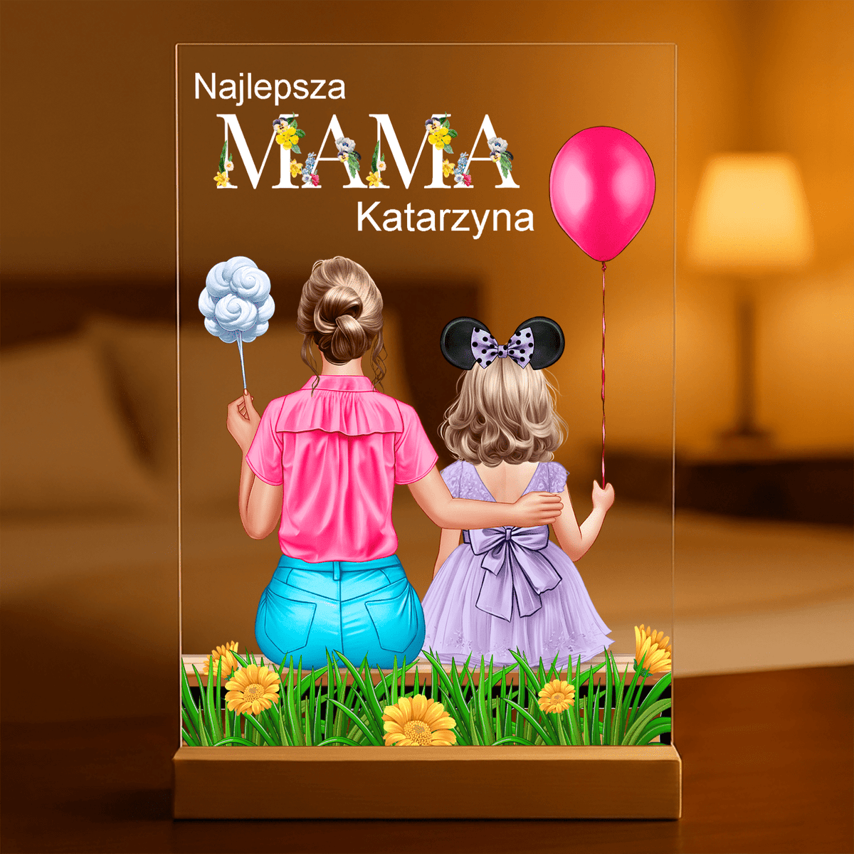 Mama z córką Clipart + tekst - Druk na szkle, spersonalizowany prezent dla mamy - idamell.com
