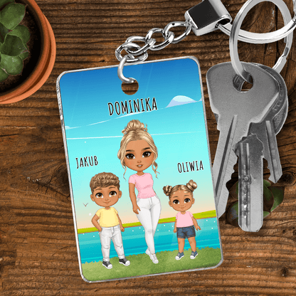 Mama z dziećmi Clipart - brelok do kluczy, spersonalizowany prezent dla mamy - idamell.com
