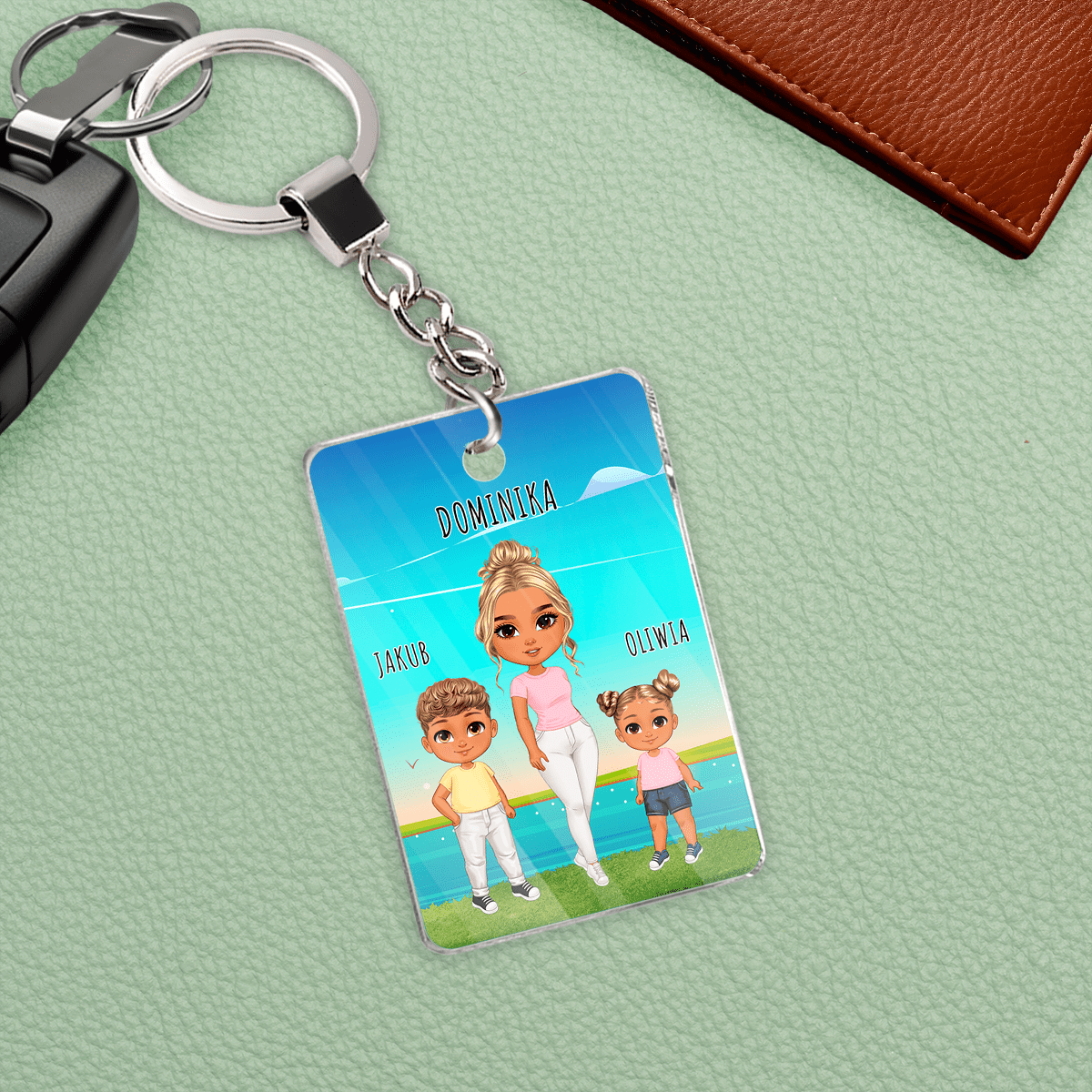 Mama z dziećmi Clipart - brelok do kluczy, spersonalizowany prezent dla mamy - idamell.com