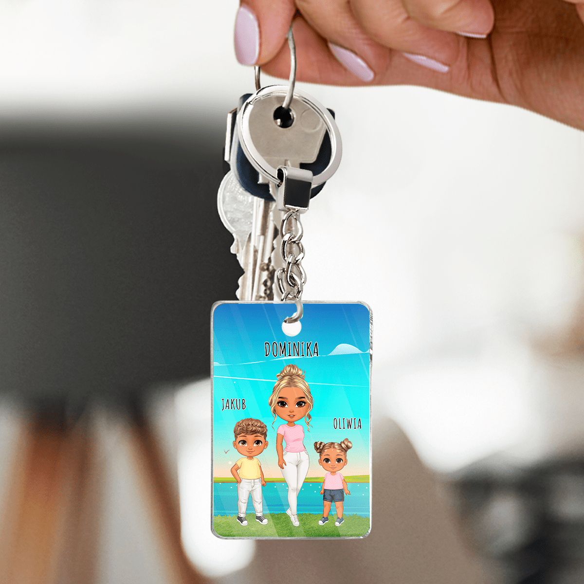 Mama z dziećmi Clipart - brelok do kluczy, spersonalizowany prezent dla mamy - idamell.com