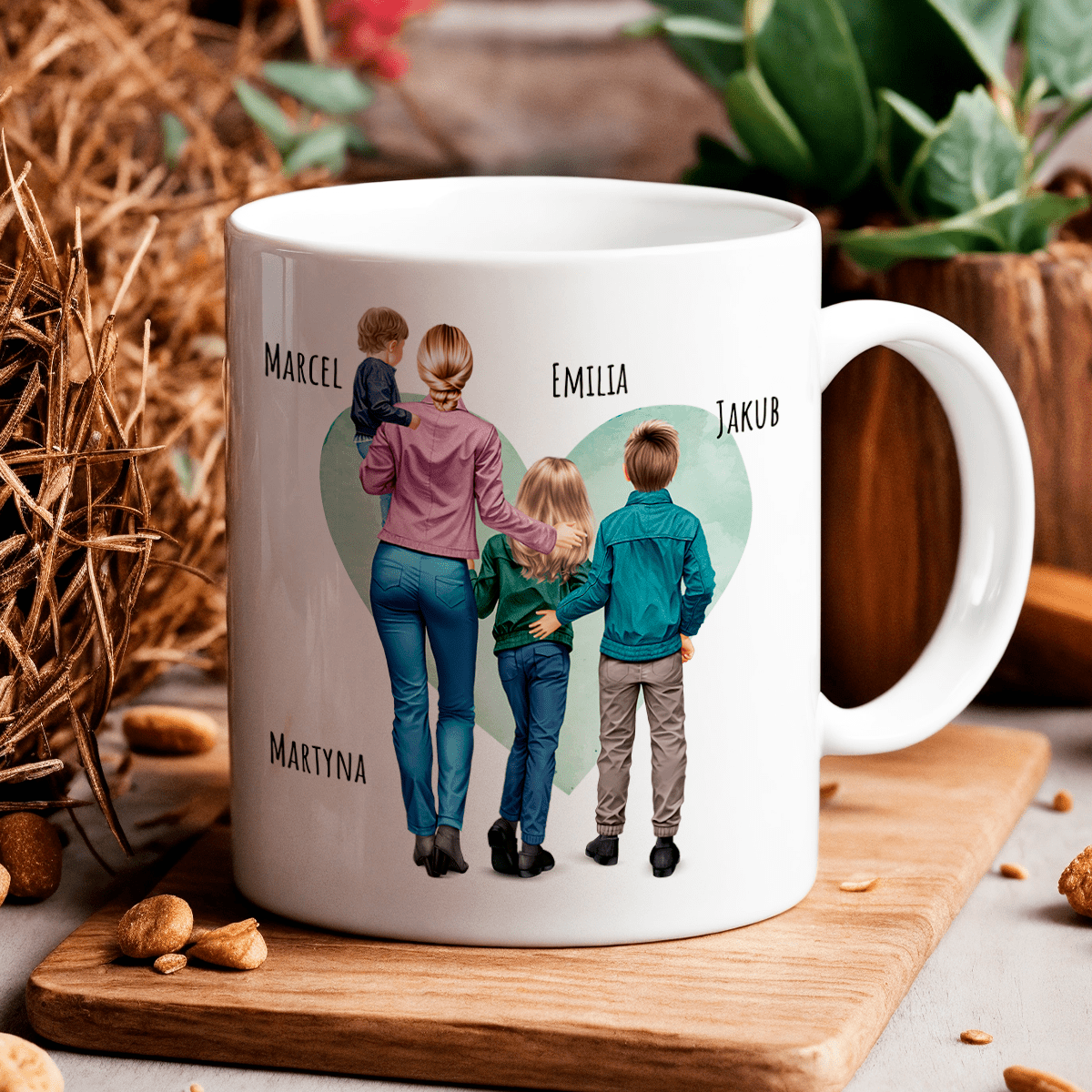 Mama ze swoimi dziećmi Clipart - 1x Kubek z nadrukiem, spersonalizowany prezent dla mamy - idamell.com