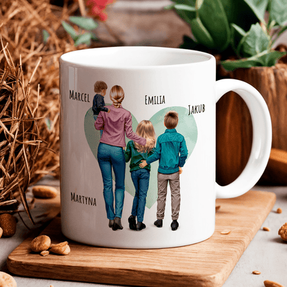 Mama ze swoimi dziećmi Clipart - 1x Kubek z nadrukiem, spersonalizowany prezent dla mamy - idamell.com