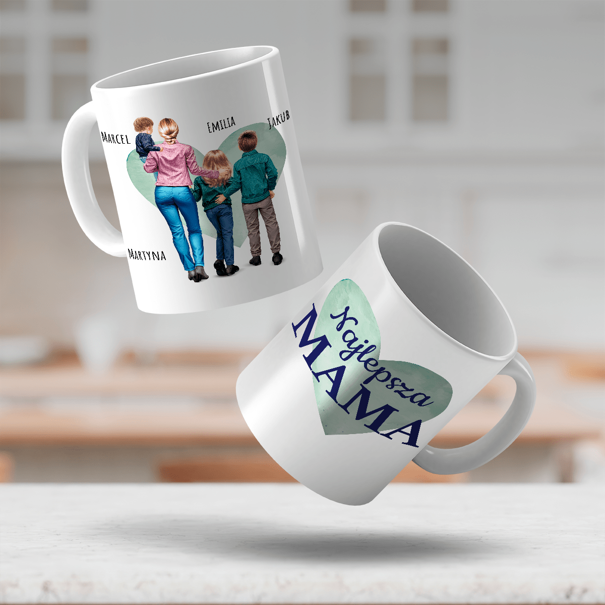 Mama ze swoimi dziećmi Clipart - 1x Kubek z nadrukiem, spersonalizowany prezent dla mamy - idamell.com