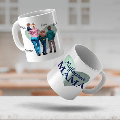 Mama ze swoimi dziećmi Clipart - 1x Kubek z nadrukiem, spersonalizowany prezent dla mamy - idamell.com