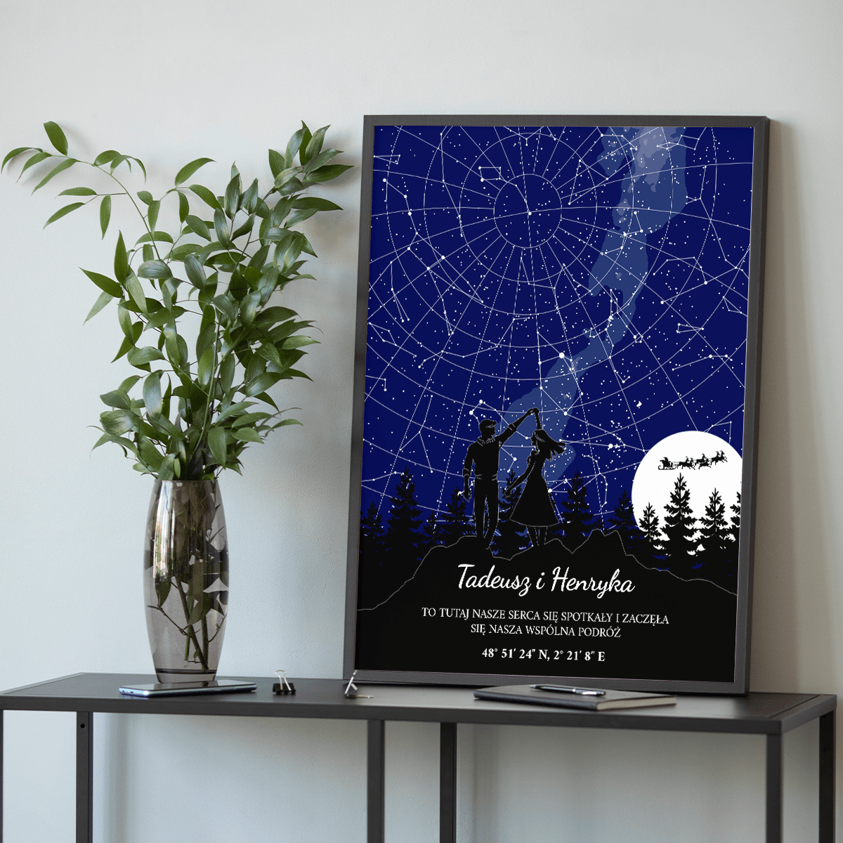 Mapa Gwiazd + napis - plakat, spersonalizowany prezent dla żony - idamell.com
