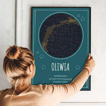 Mapa gwiazd w dniu urodzin - plakat, spersonalizowany prezent dla dziecka - idamell.com
