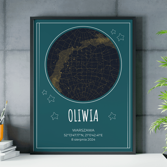 Mapa gwiazd w dniu urodzin - plakat, spersonalizowany prezent dla dziecka - idamell.com