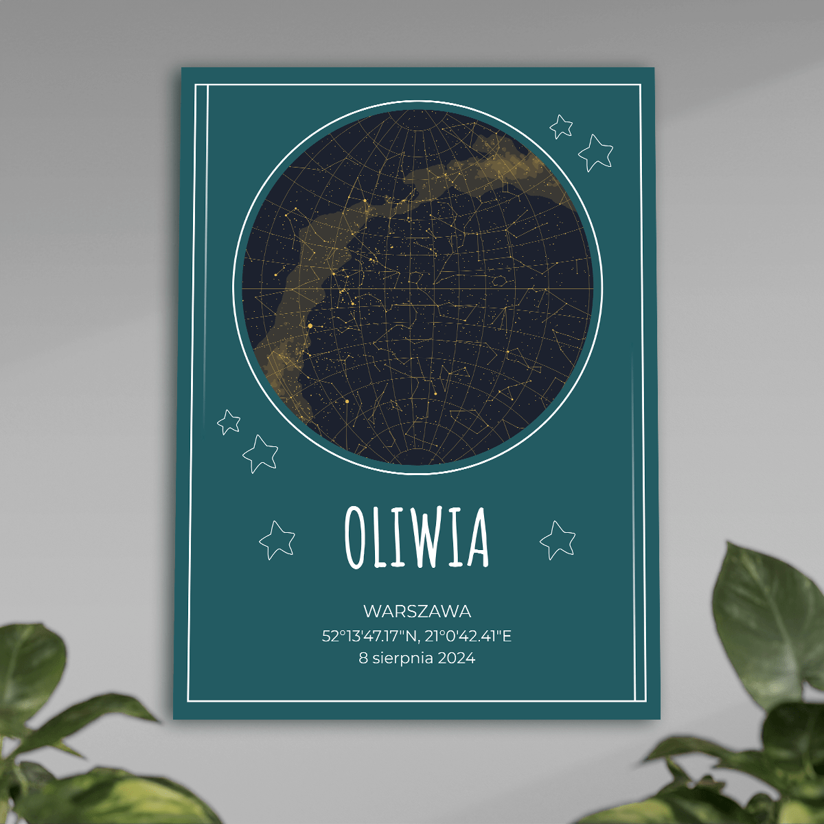 Mapa gwiazd w dniu urodzin - plakat, spersonalizowany prezent dla dziecka - idamell.com