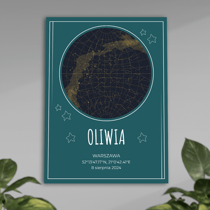 Mapa gwiazd w dniu urodzin - plakat, spersonalizowany prezent dla dziecka - idamell.com