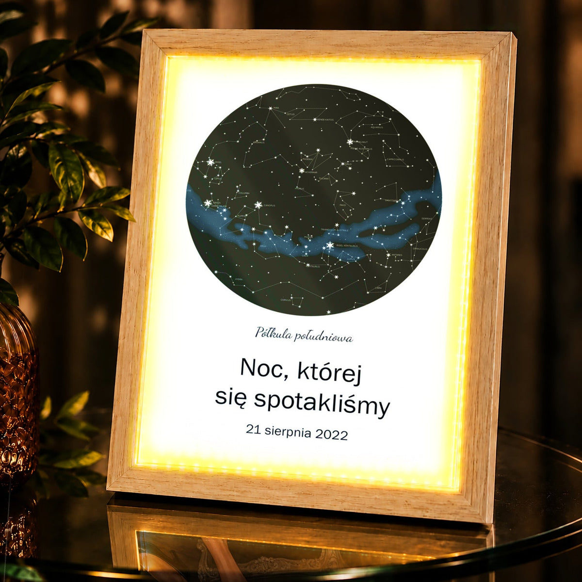 Mapa gwiazd w ramce - Druk na szkle, spersonalizowany prezent - idamell.com