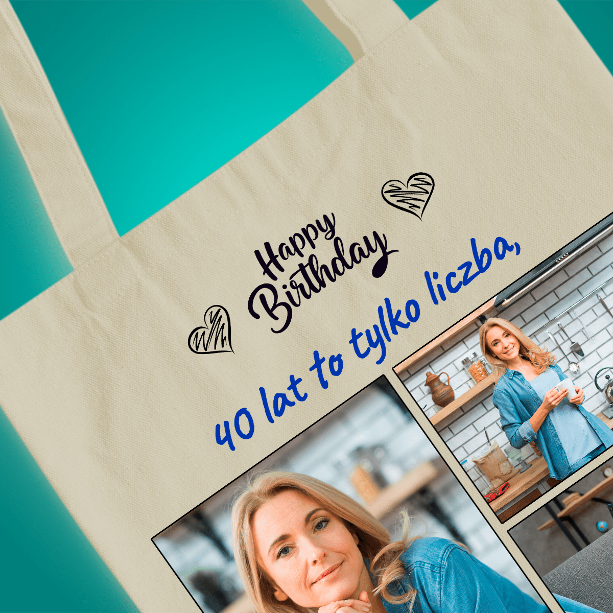 Materiałowa torba shopper z własnym nadrukiem 40 LAT - spersonalizowany prezent dla kobiety - idamell.com