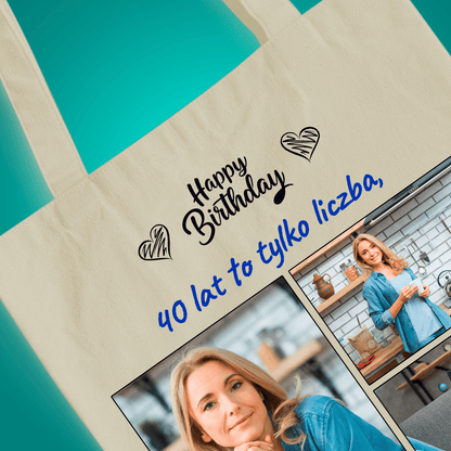 Materiałowa torba shopper z własnym nadrukiem 40 LAT - spersonalizowany prezent dla kobiety - idamell.com