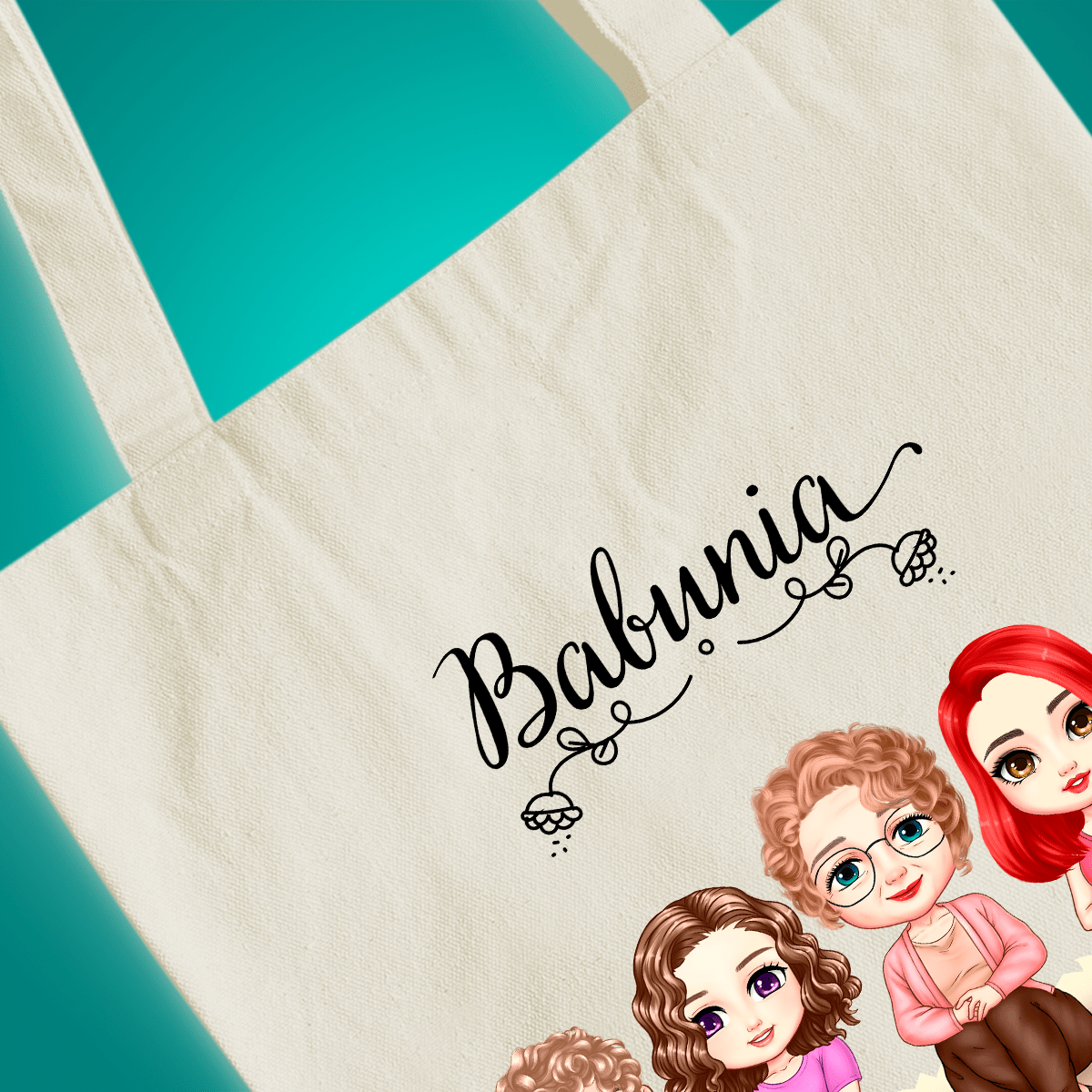 Materiałowa torba shopper z własnym nadrukiem BABUNIA - spersonalizowany prezent dla babci - idamell.com