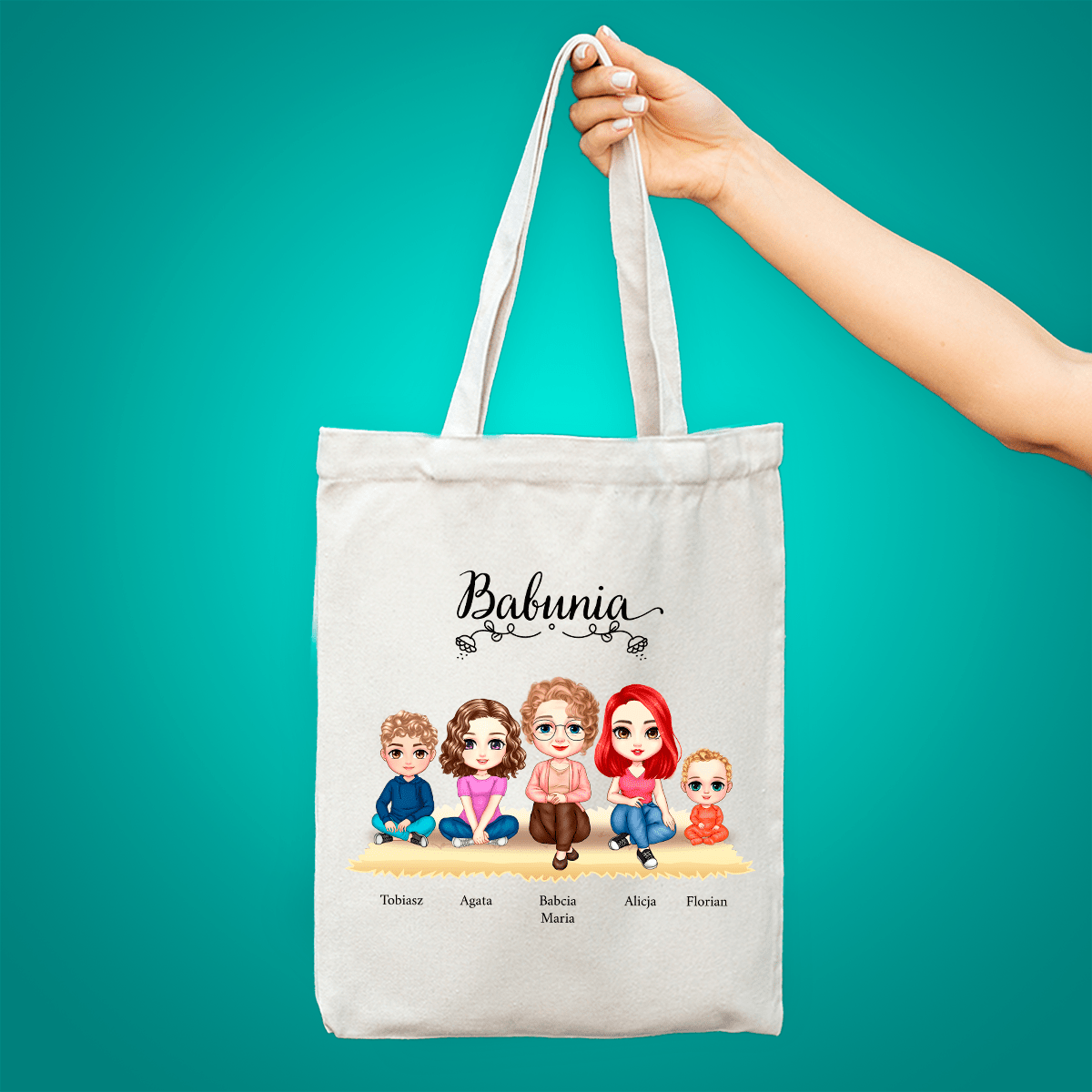 Materiałowa torba shopper z własnym nadrukiem BABUNIA - spersonalizowany prezent dla babci - idamell.com