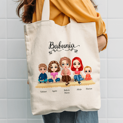 Materiałowa torba shopper z własnym nadrukiem BABUNIA - spersonalizowany prezent dla babci - idamell.com