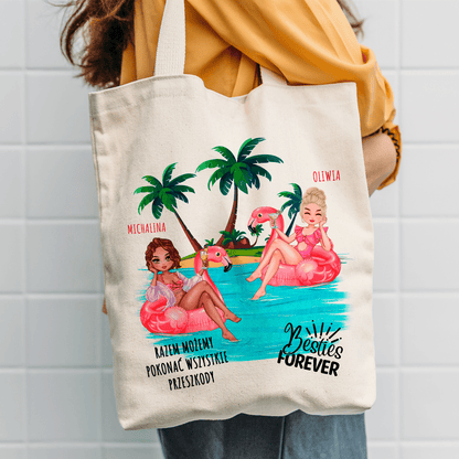 Materiałowa torba shopper z własnym nadrukiem BESTIES FOREVER - spersonalizowany prezent dla przyjaciółki - idamell.com
