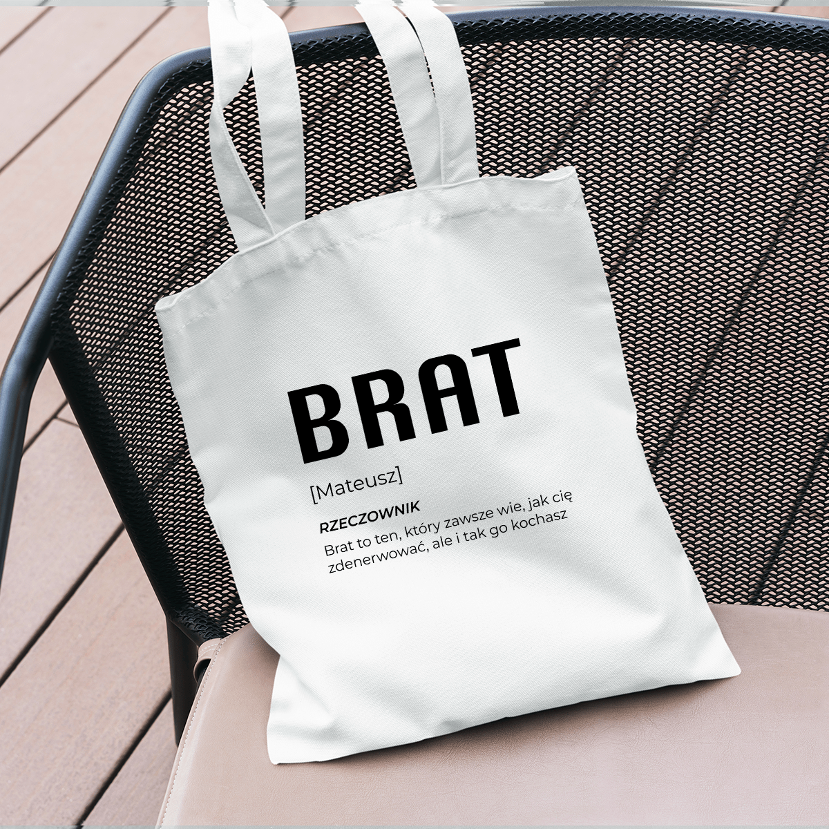 Materiałowa torba shopper z własnym nadrukiem BRAT - spersonalizowany prezent dla brata - idamell.com