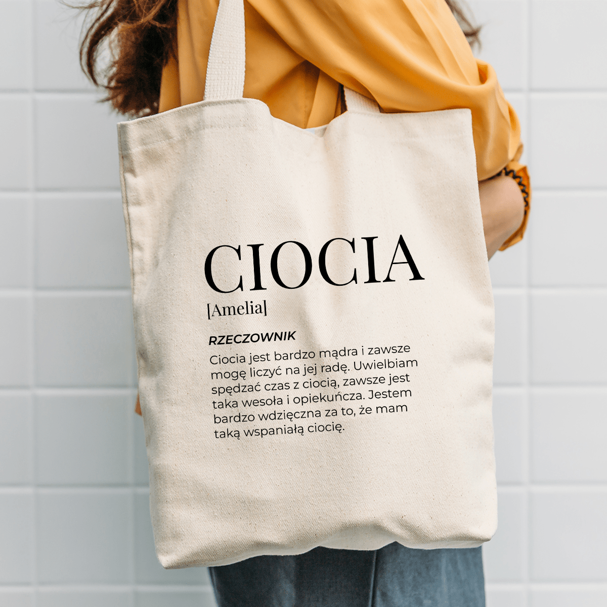 Materiałowa torba shopper z własnym nadrukiem CIOCIA - spersonalizowany prezent dla cioci - idamell.com
