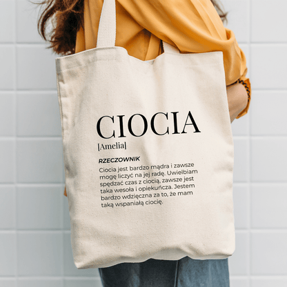 Materiałowa torba shopper z własnym nadrukiem CIOCIA - spersonalizowany prezent dla cioci - idamell.com