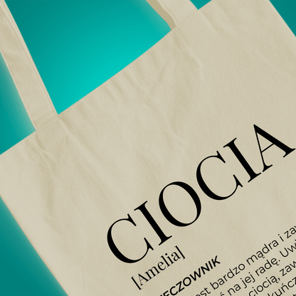Materiałowa torba shopper z własnym nadrukiem CIOCIA - spersonalizowany prezent dla cioci - idamell.com
