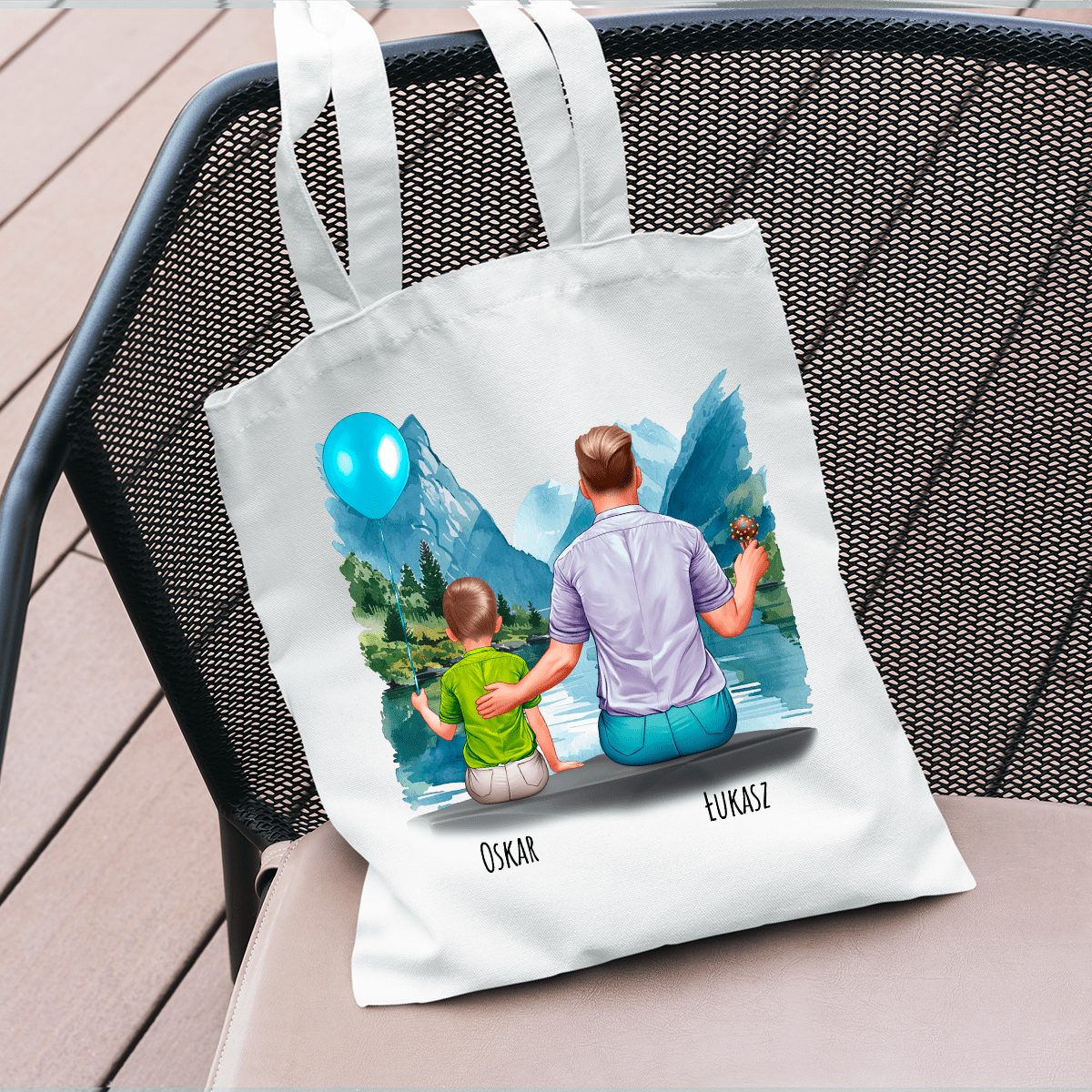 Materiałowa torba shopper z własnym nadrukiem CLIPART TATA I SYN - spersonalizowany prezent dla taty - idamell.com
