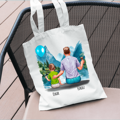Materiałowa torba shopper z własnym nadrukiem CLIPART TATA I SYN - spersonalizowany prezent dla taty - idamell.com