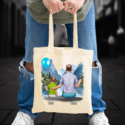 Materiałowa torba shopper z własnym nadrukiem CLIPART TATA I SYN - spersonalizowany prezent dla taty - idamell.com