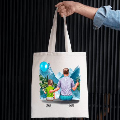 Materiałowa torba shopper z własnym nadrukiem CLIPART TATA I SYN - spersonalizowany prezent dla taty - idamell.com