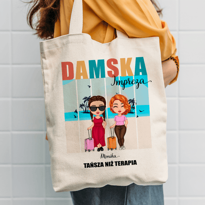 Materiałowa torba shopper z własnym nadrukiem DAMSKA IMPREZA - spersonalizowany prezent dla niej - idamell.com